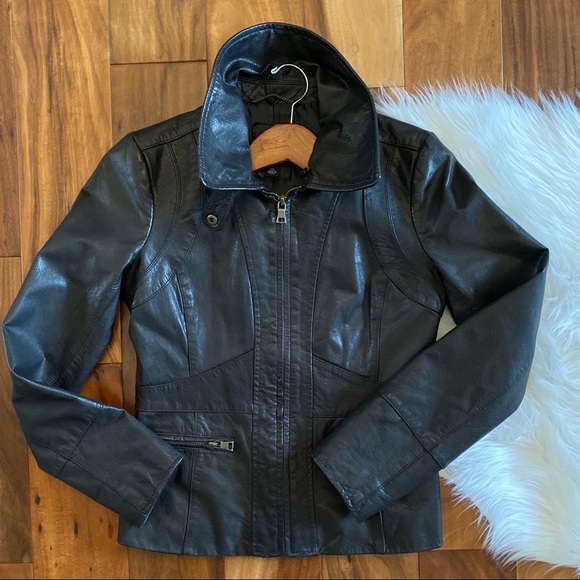 Banana Republic Shearling leather Moto jacket XS - Picture 1 of 12